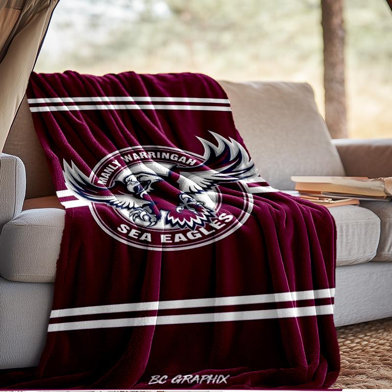 Manly Sea Eagles Crest Blanket Outdoor Flannel Blanket for Camping, Hiking, Garden Parties, Picnic Essentials,gift for family and friends