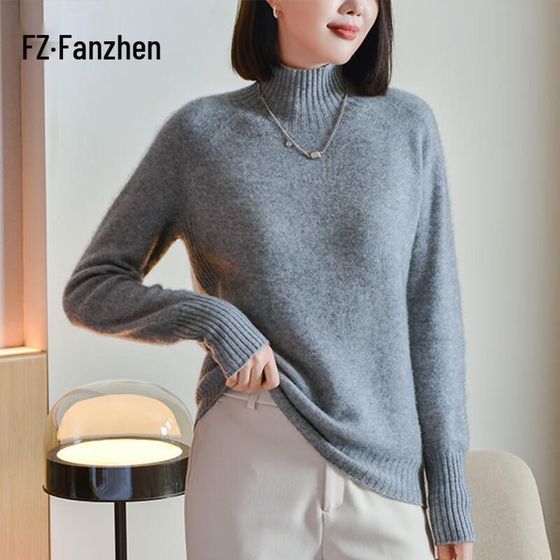 Fanzhen Women's Thickened 100% Wool Turtleneck Sweater