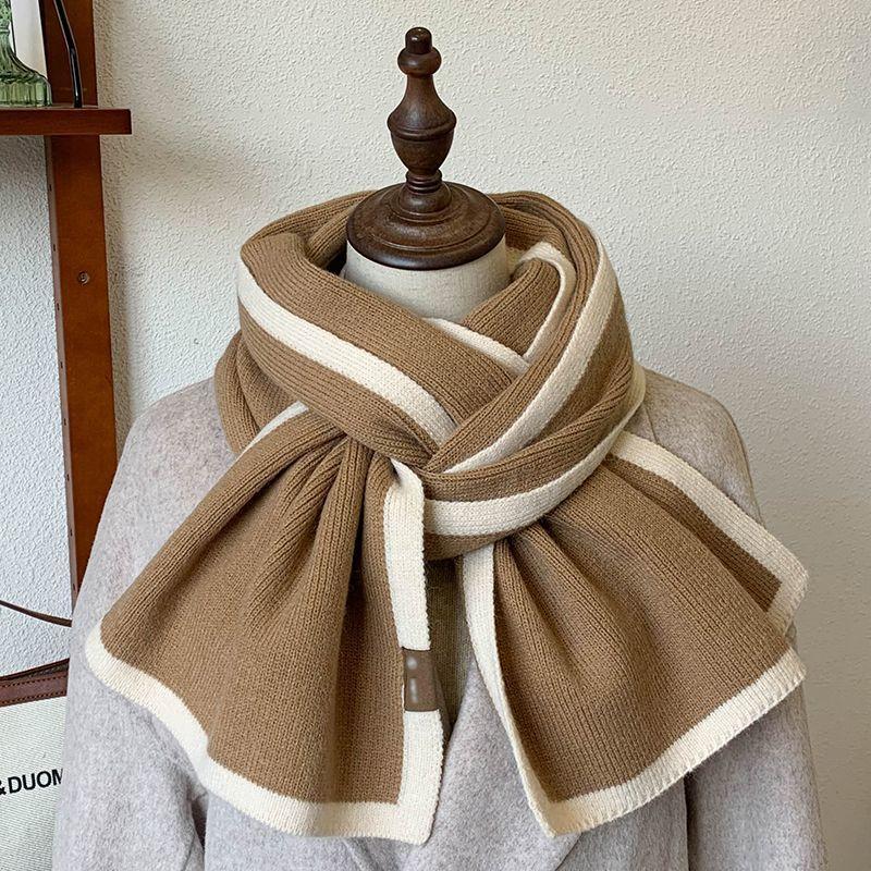 

Черно-белый теплый шарф зимний высококлассный милый студенческий в корейском стиле нишевый утолщенный универсальный унисекс согреватель для шеи