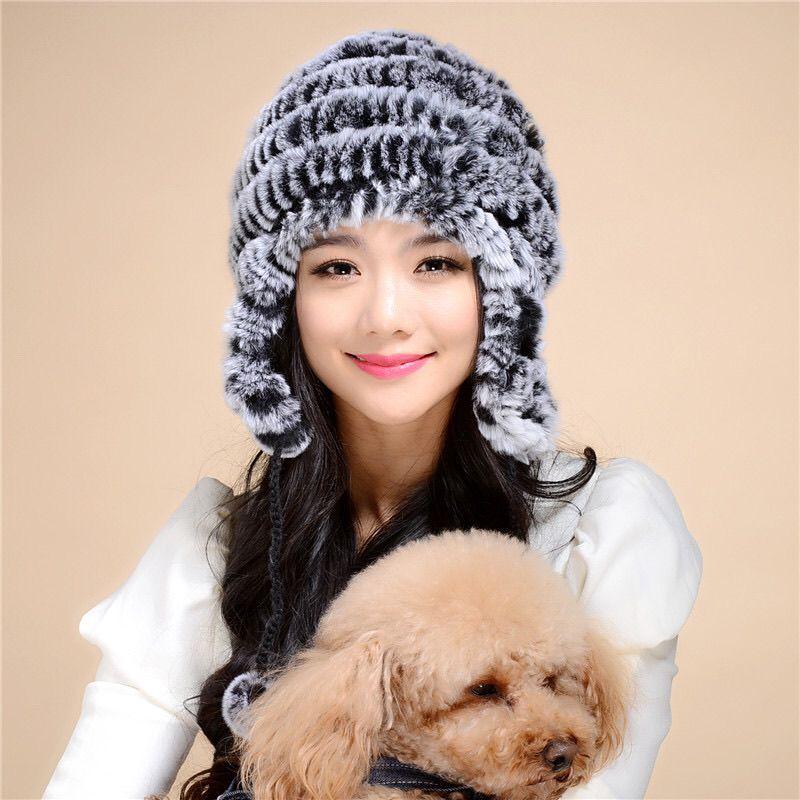 New Style Rex Rabbit Fur Earmuffs Hat Women's Winter Cold-proof Fashionable Fur Hat Women's Winter Thick Warm Lei Feng Hat