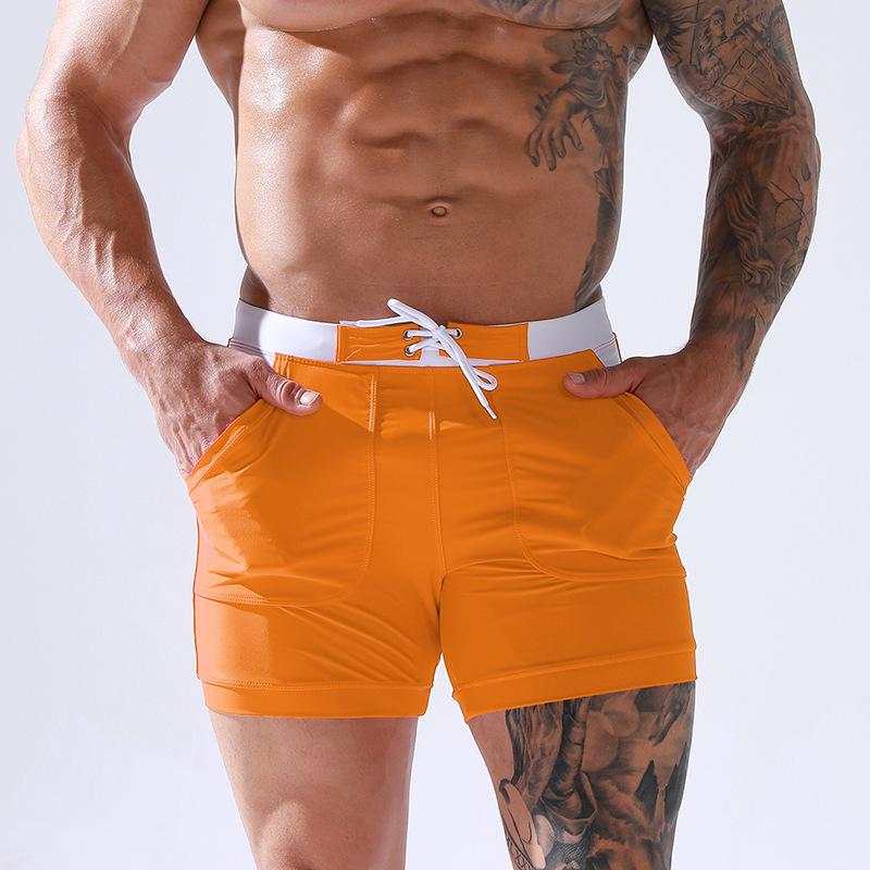 New Men's High-End Quick-Dry Plus Size Double-Layer Tie-Up Swim Trunks