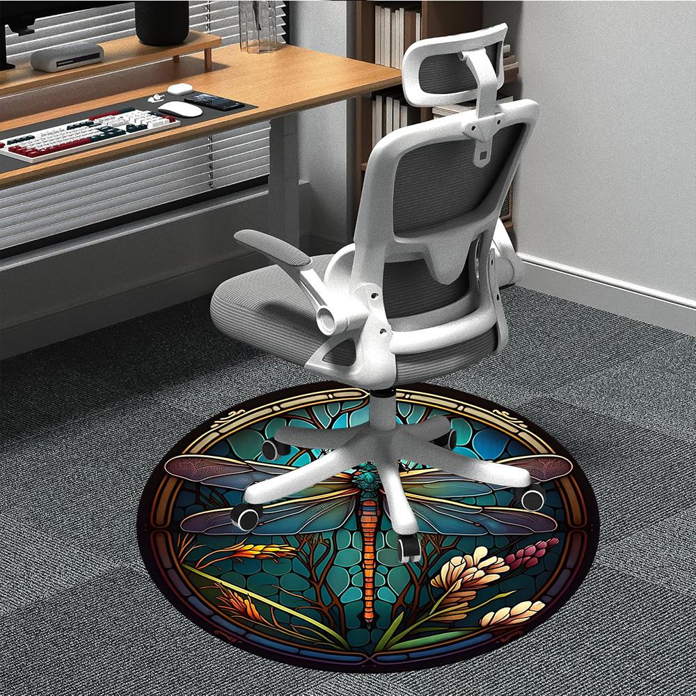 1PC Dragonfly StainedGlass Office Round Area Rug, Mat Suitable ForOffice, Under Office Chairs Bedroom Living Room Home Decor, Room Deco