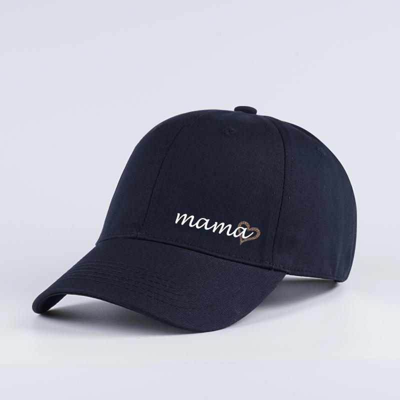 “Mama” Heart-Print Baseball Cap – Adjustable Unisex 100% Cotton Casual Sun Hat for Moms – Mother's Day Gift for Mom