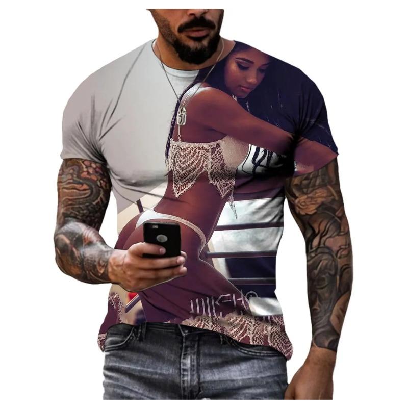 Самая продаваемая летняя креативная сексуальная красивая 3D-печатная футболка, модная мужская свободная повседневная рубашка с круглым вырезом и короткими рукавами M