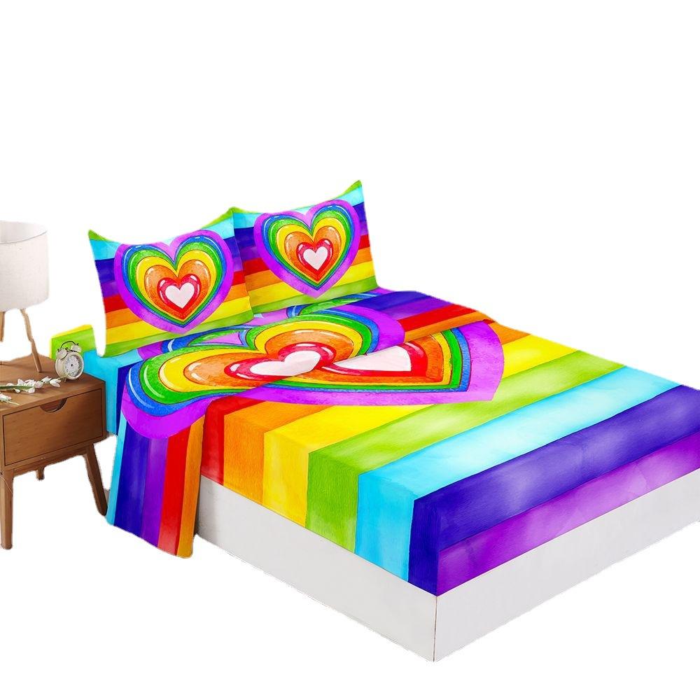 Rainbow Gradual Change Color Four-Piece Mattress Digital Printing Mattress Protective Cover Bedding