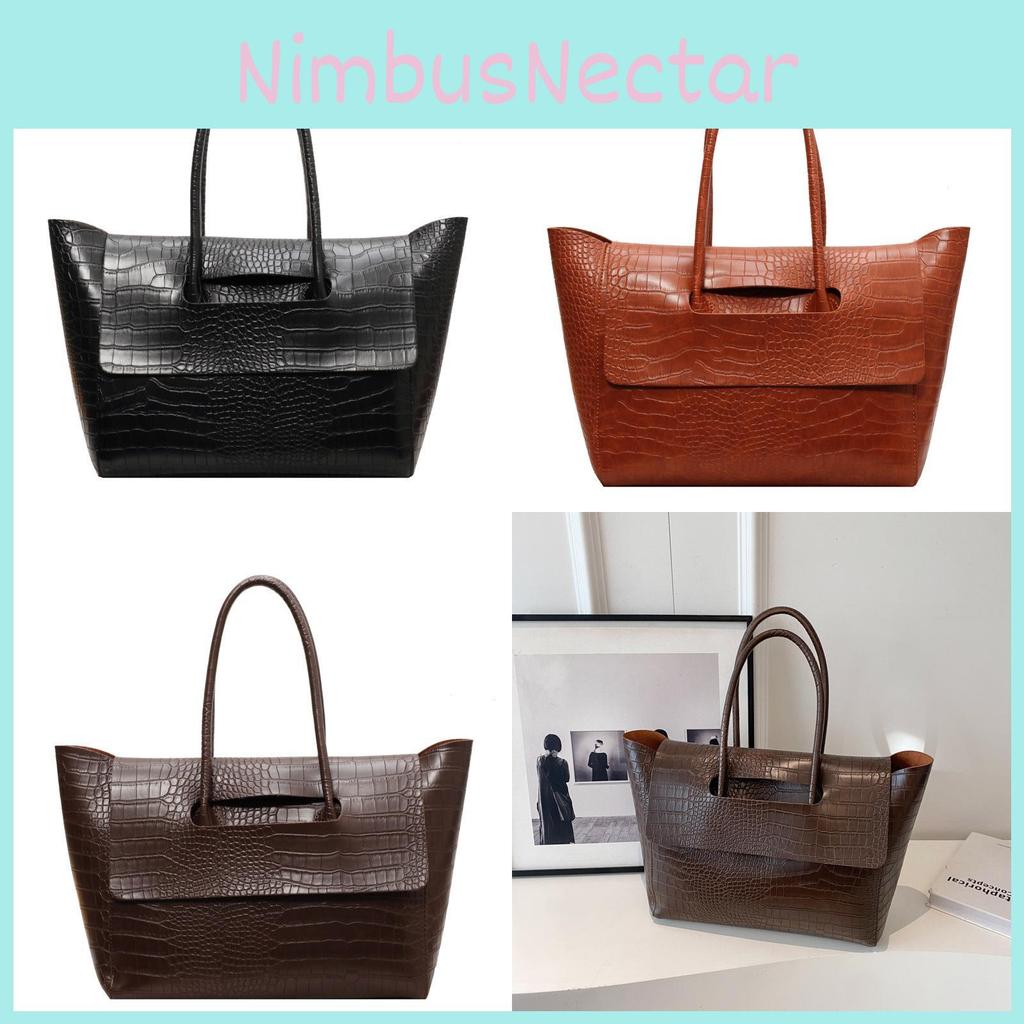Solid Color Crocodile Texture Large Capacity Pu Tote Bag For Business And Casual Daily Use