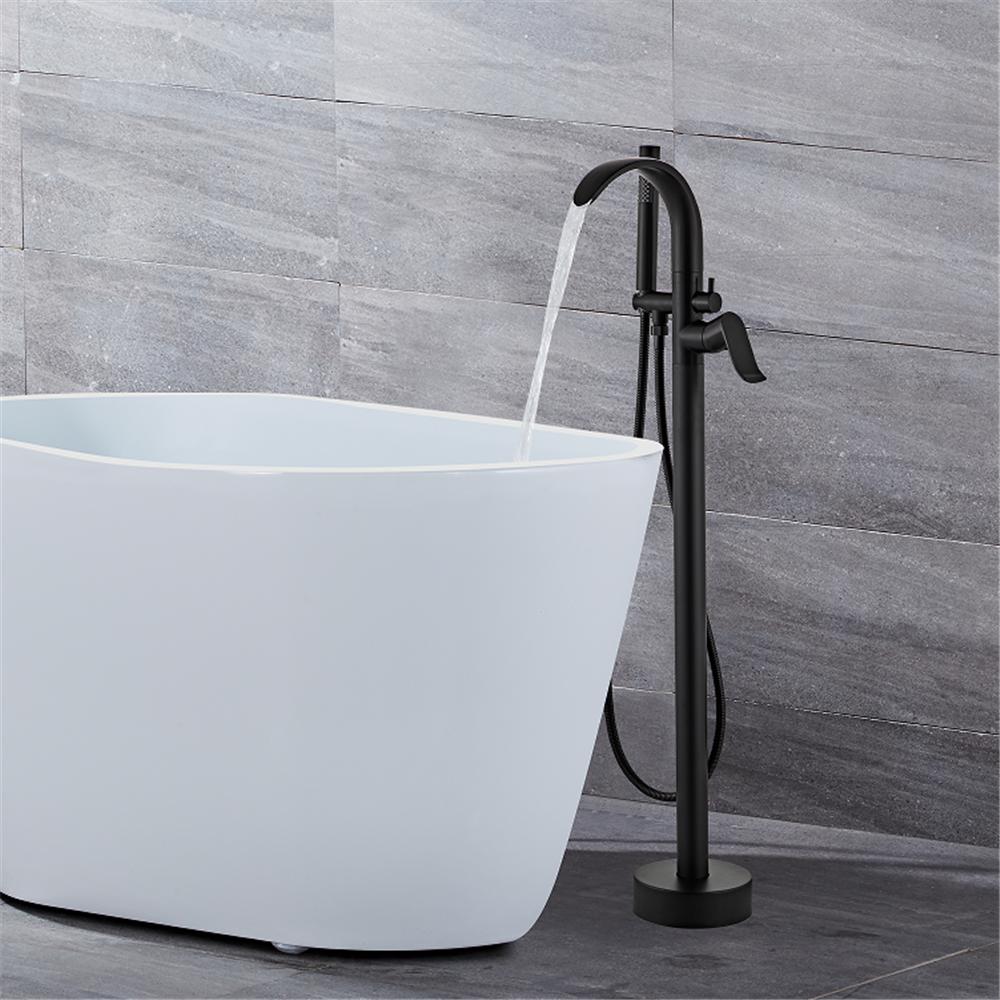 Tuqiu Gold Bathtub Faucet Set Floor Decked Brass Black Waterfall Bathtub Mixer Morden Style Bathroom Taps