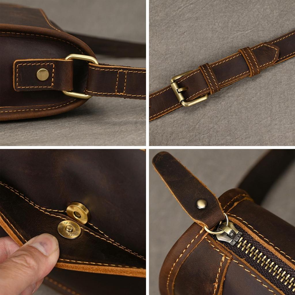 Luufan Men's Genuine Leather Messenger Bag, Crossbody Bag, iPad Compatible, Commuter Bag, Cycling Bag, Popular Casual Bag, Lightweight (Coffee)