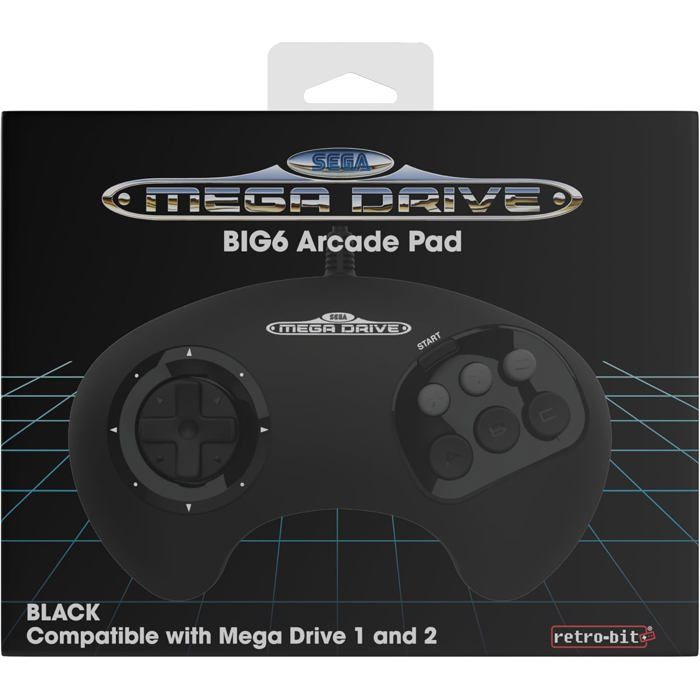 Retro-bit - Manette Filaire Noire BIG6 Sega Mega Drive & Genesis - Port D'origine