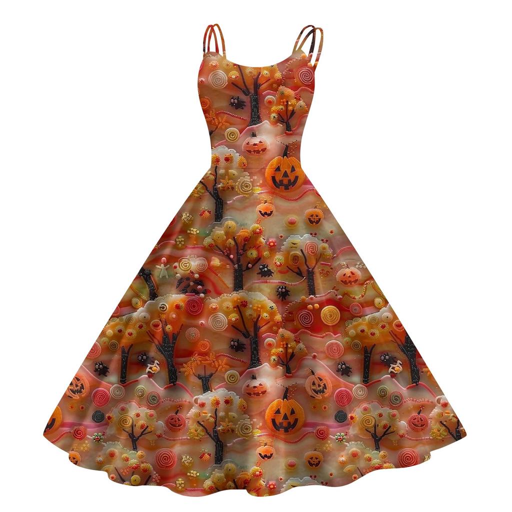 Women's Fashion Casual Halloween Print Sexy Off Shoulder Punk Retro Dress