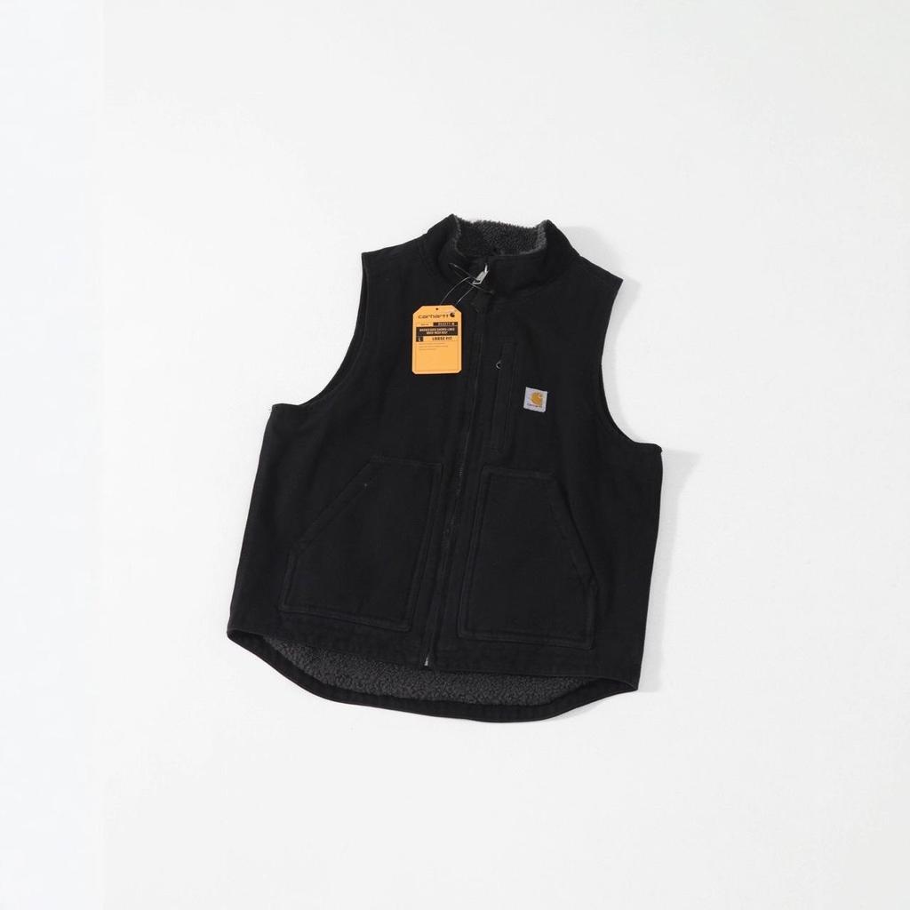 American Retro Stand Collar Lambswool Canvas Vest - Vintage Workwear Style.