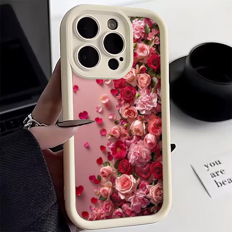 Romantic Rose Petal Art Phone Case for iPhone 17 16 15 14 13 12 11 Series Pro Max Plus Double Layer Protection