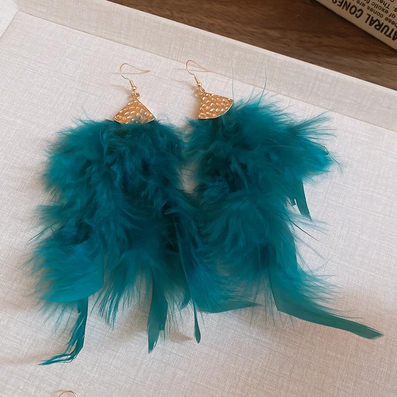 Orecchini a Frange di Piume con Diamanti Colorati Lusso Leggero Borchie di Alta Gamma Orecchini di Nicchia Retrò Autunno e Inverno Donna