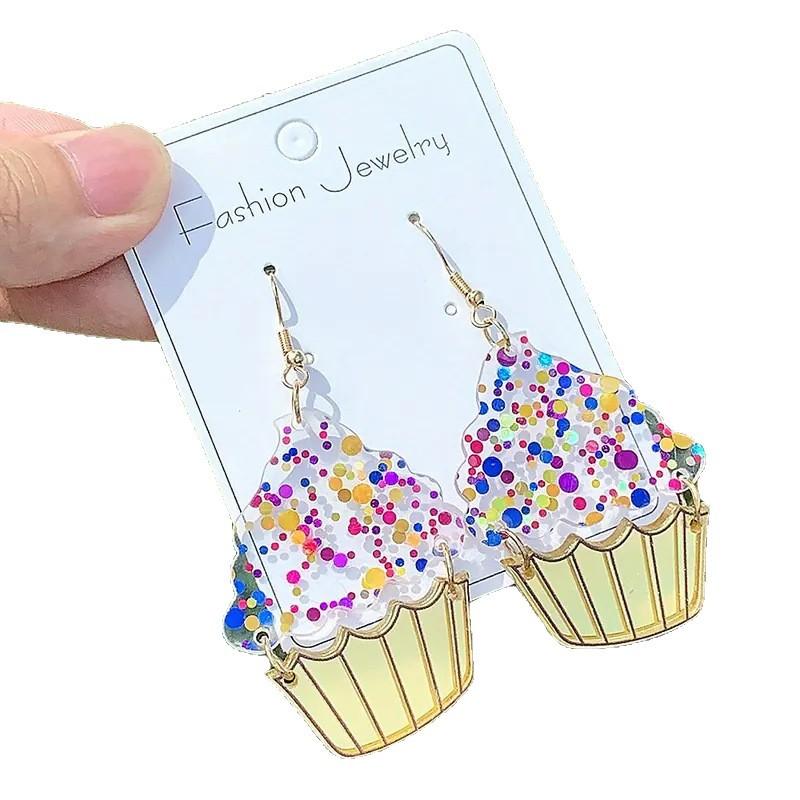 Cross-border new color cake earrings flat acrylic creative birthday party wearing creative cartoon earrings
