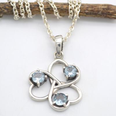 Blauer Topas Edelstein Damen Anhänger Halskette 925 Sterling Silber Designerschmuck