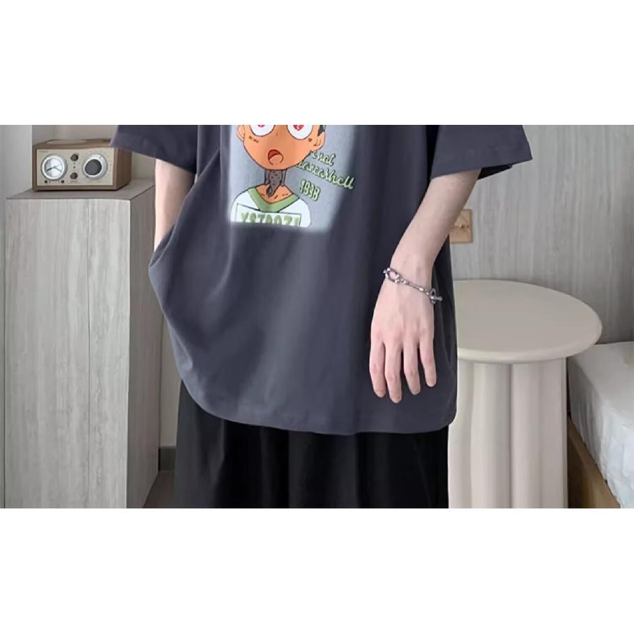 Maglietta alla moda da uomo con stampa a lettere, girocollo, maniche corte, per l'estate, ins, top casual ampio