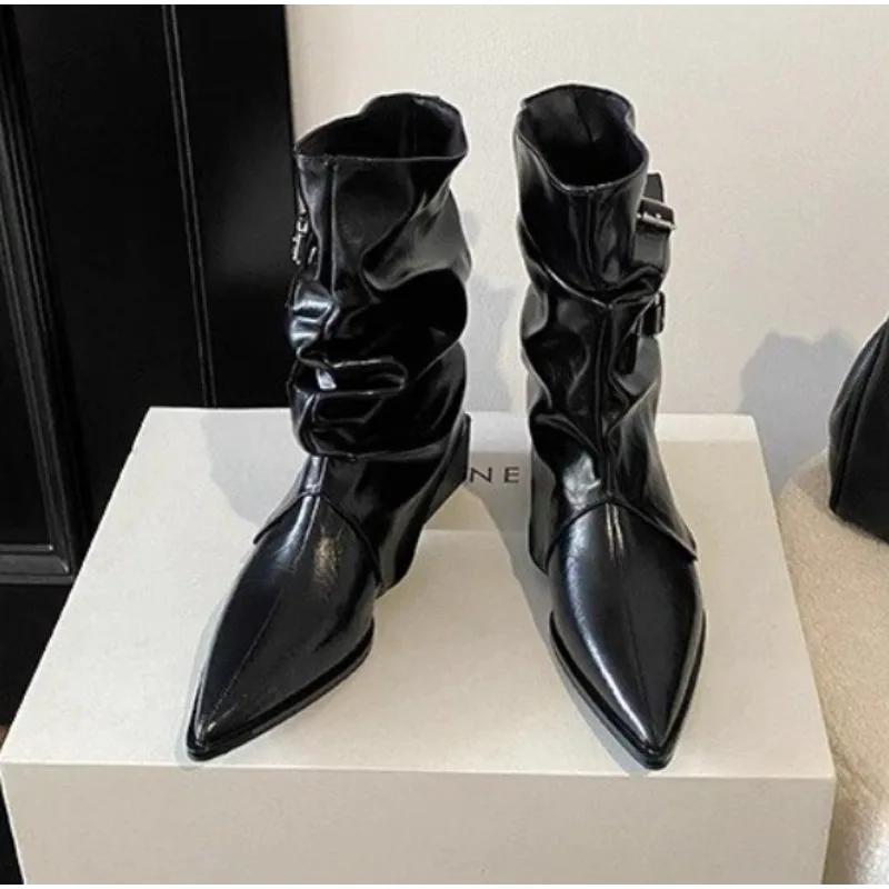 New Retro Style Women Knee High Boots Fashion Belt Buckle Shoes Autumn Winter Wedges Heel Women'S Knight Long Boot  Mujer