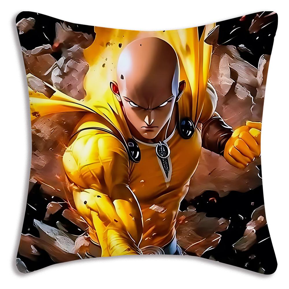 Anime For One P-Punch Mans Pillow Covers Cartoon Sofa Decorative Home Double-sided Printing Short Plush Cute Cushion Cover