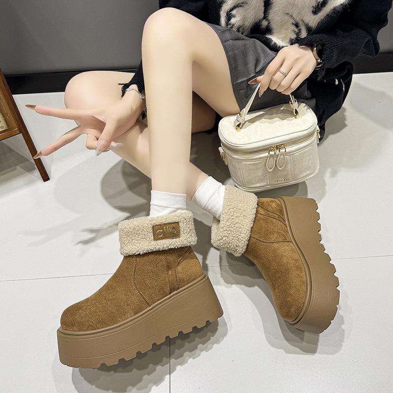 Women's thick soled winter fur one foot stirrup lightweight warm anti cold padded snow boots non-slip wear casual sneakers cotton boots