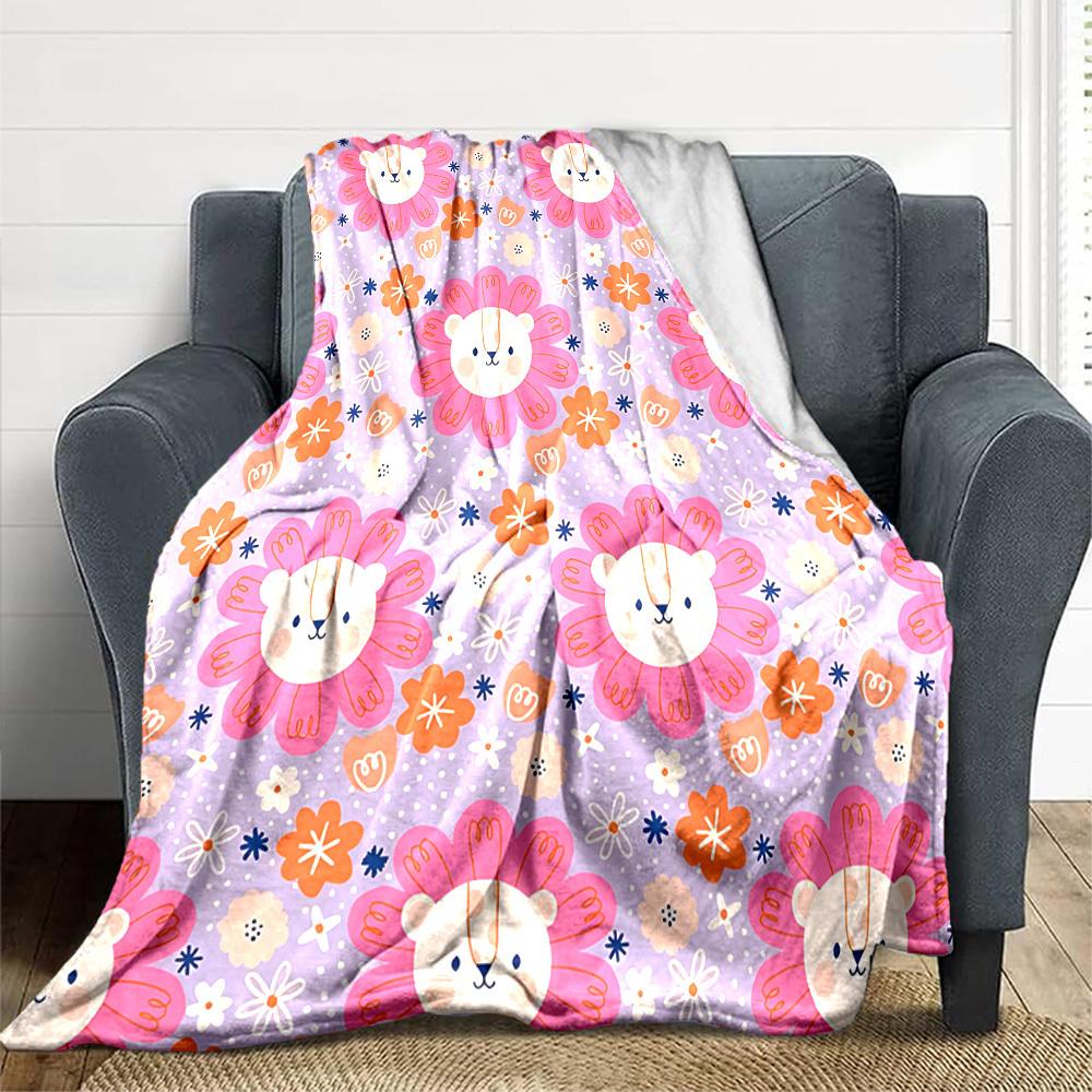 1pc Floral Animals Blanket, Lightweight Flannel Throw Blanket for Sofa, Bed, Travel, Camping, Living Room, Office, Couch, Chair, and Bed