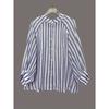 Summer Striped Long Sleeve Button Down Shirt, Loose Fit Casual Slimming Blouse Top for Women, European American Fashion Outerwear