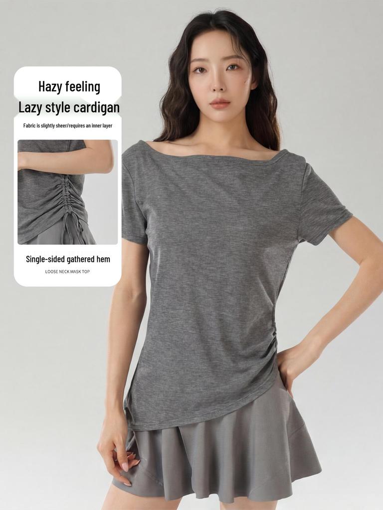 2026 Summer Lyocell Off-Shoulder Slimming Short-Sleeve Women's T-Shirt - Elegant & Versatile