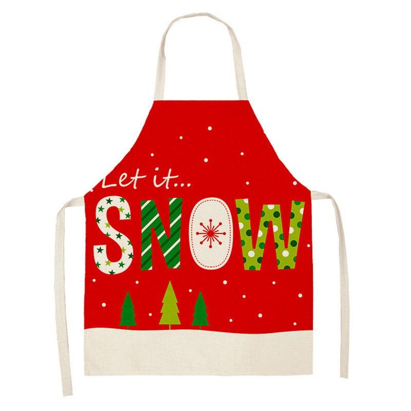 Christmas Snowflake Reindeer Gingerbread Man Print Linen Apron Sleeveless Dirty Resistant Cooking Bib 47x38cm 68x55cm