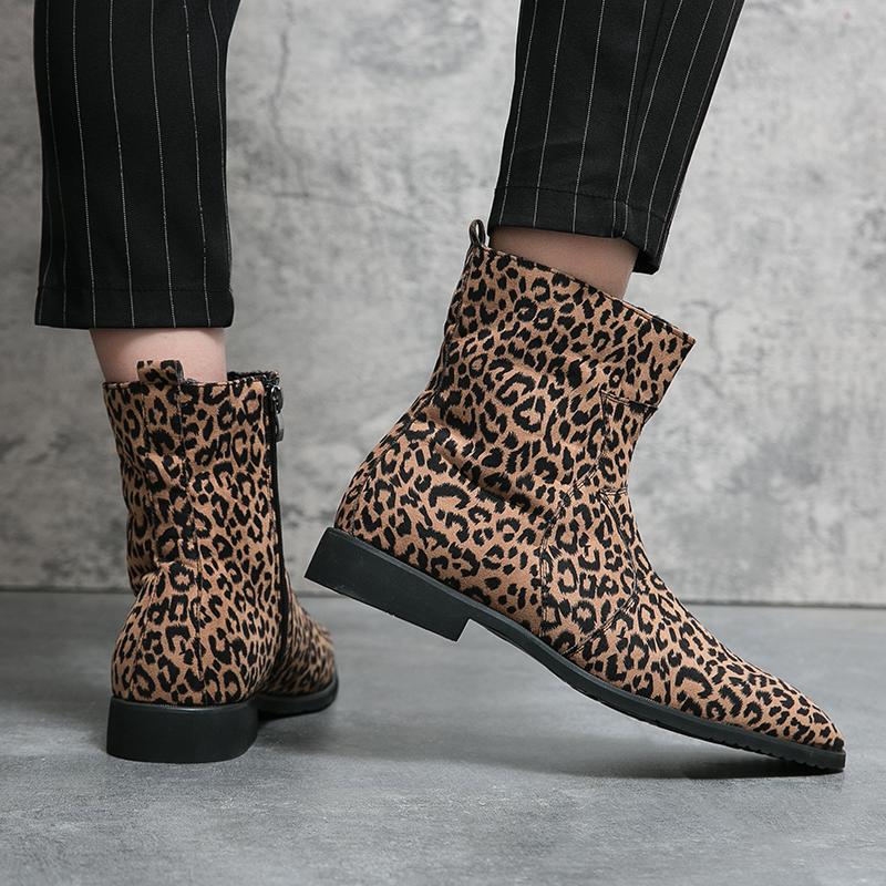 2024 Leopard Print Pattern Mid-Calf Ankle Boots Fashion Cowboy Boots Outdoor Men Boots Original Short Boots Designer Men's Shoes