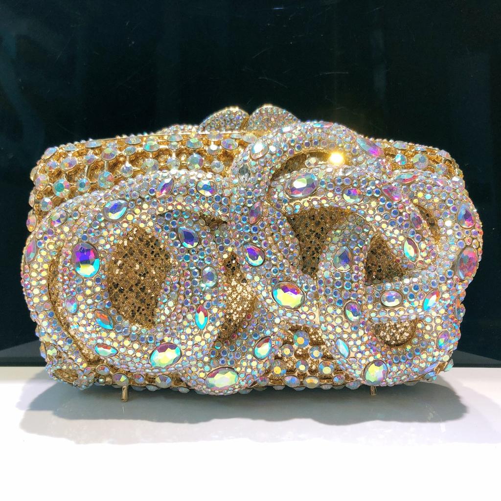 Mermaid Handmade Diamond-encrusted Evening Bag Foreign Trade Empty Metal Hard Box Full of Diamonds Hand Bag for Women Stone Clut