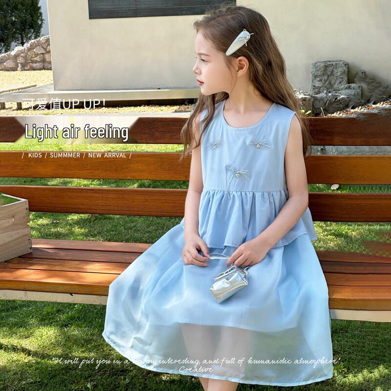 TUTUXIAOXIANG Girls  Summer Sweet Bowknot Princess Vest Dress 140