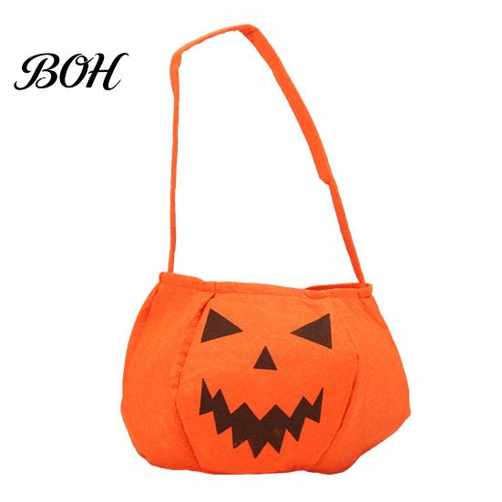 Halloween Gift Bag Pumpkin Candy for Kids, Small Trick or Treat Bucket, Reusable Soft Face Basket with Handle Party Decoration