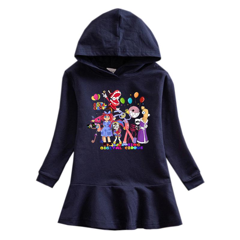 2026 Spring/Autumn Ruffle Rainbow Cartoon Girls' Long Sleeve Hooded Sweatshirt Dress