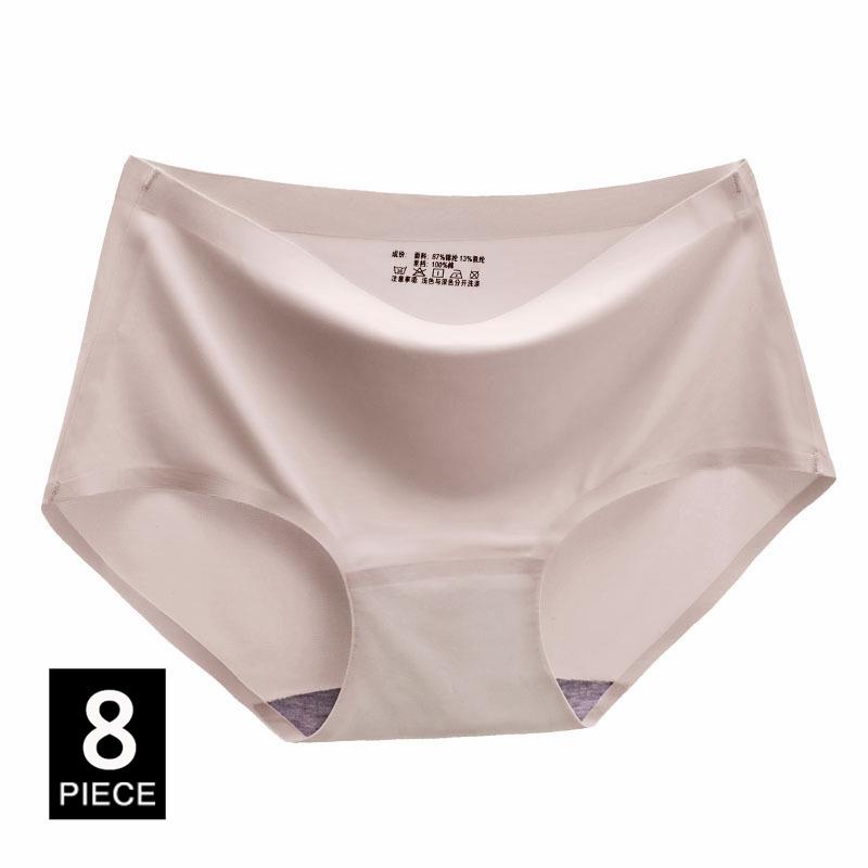 Women's Panties Solid Seamless Underwear Plus Size Comfortable Briefs Silk Satin Lingerie Health Underpants 8 PCS/Set