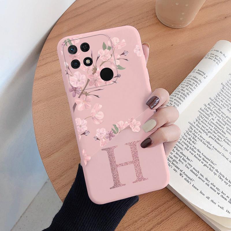 For Redmi 10C Redmi10C Phone Case Cute Pink Flowers Letter Back Cover Silicone Capa Soft Bumper Coque For Redmi Note 8Pro 8T 12C