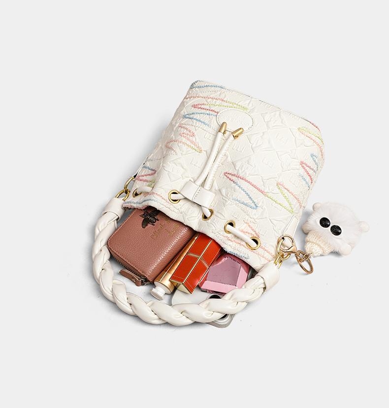 Viney Woven Handle Bucket Bag for Women, Sweet and Versatile Commuting Tote Crossbody Bag
