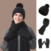 3Pcs/Set Winter Hat Scarf Gloves Set Solid Color Windproof Plush Ball Hat Neck Warmer Touch Screen Gloves Set