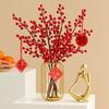 New Year'S Berry Flower Arrangement Chinese Red Fruit Golden Simulated Leaves Wealth Fortune Blessing Flower Vase Bucket Decor