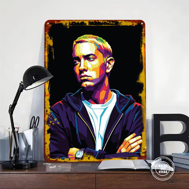 Portrét Eminema Pop Art Kovový plakát Vlastní nástěnné umění Retro Vintage plechové cedule pro estetickou dekoraci Místnosti Kavárny