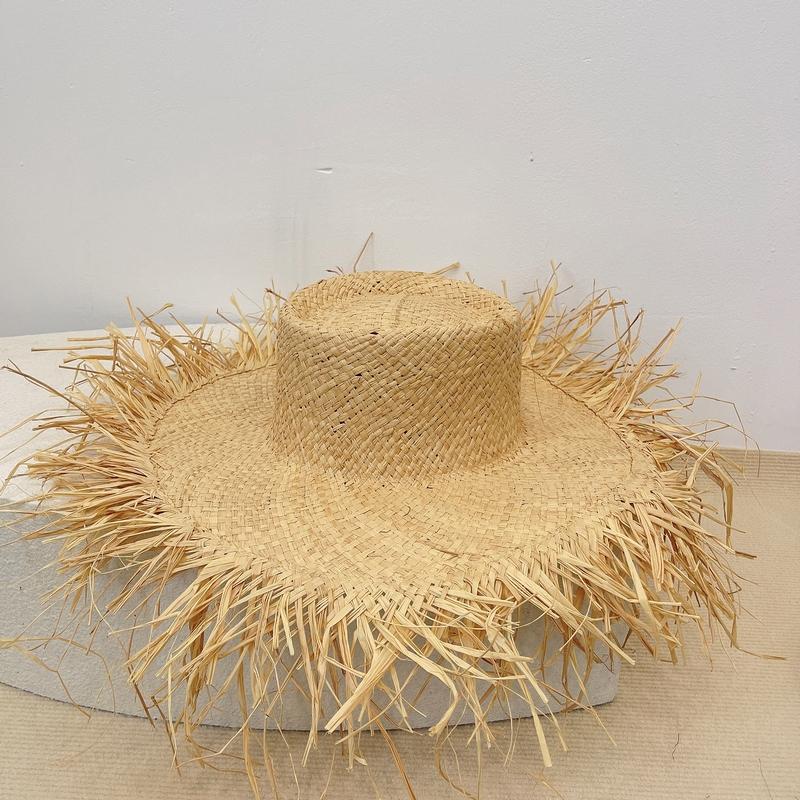 Niche Designer Raffia Big Eaves Rough Edge Sunscreen Hat Women's Summer Versatile Seaside Vacation Sunshade Straw Hat