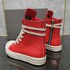 Top quality thick bottom ow-ens Classic Red Ribbon High-top Shoes Top Leather Boots Harajuku Wind High Street Couple Shoes