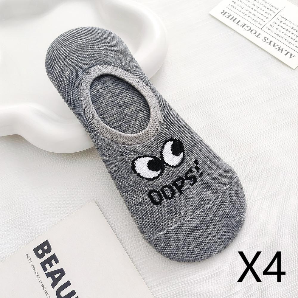 Cute Big Eyes Women's Boat Socks That Won't Fall Off Thin Cotton Socks Women's Solid Color Non-slip Invisible Socks