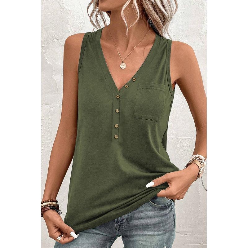 YYFS Women's Fashion Casual Summer Spring Solid Color Print Sleeveless V-Neck Blouses & Shirts