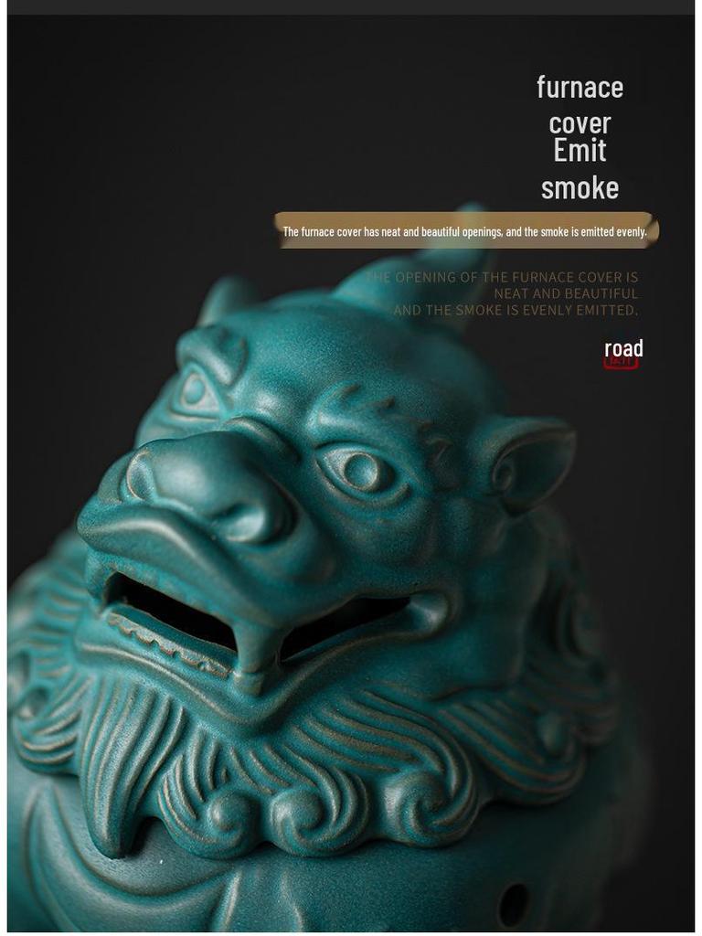 Ceramic Suanni Beast Coil Incense Burner with Lid - Antique Style Ornament for Home