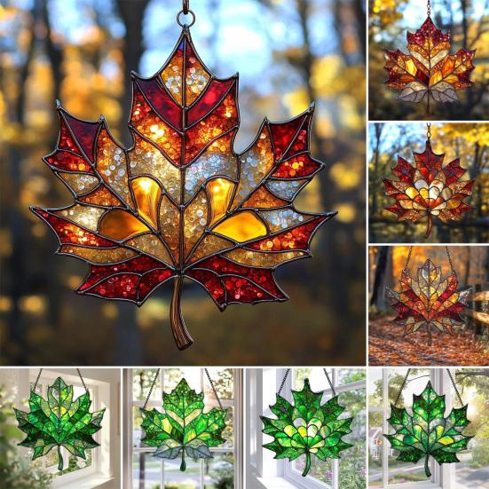 Maple Leaf Fall Ornament Window Hanging Autumn Leaf Suncatcher Stained Glass Wall Art for Thanksgiving Autumn Indoor Outdoor Home Decor