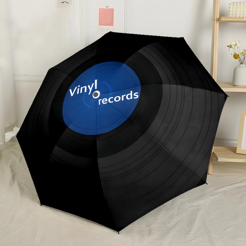 

1pc Vinyl Records Umbrella Compact Lightweight Retractable 8-rib Design for Outdoor Adventures And Festive Gifts Y156 (as the picture,Iron&8K)