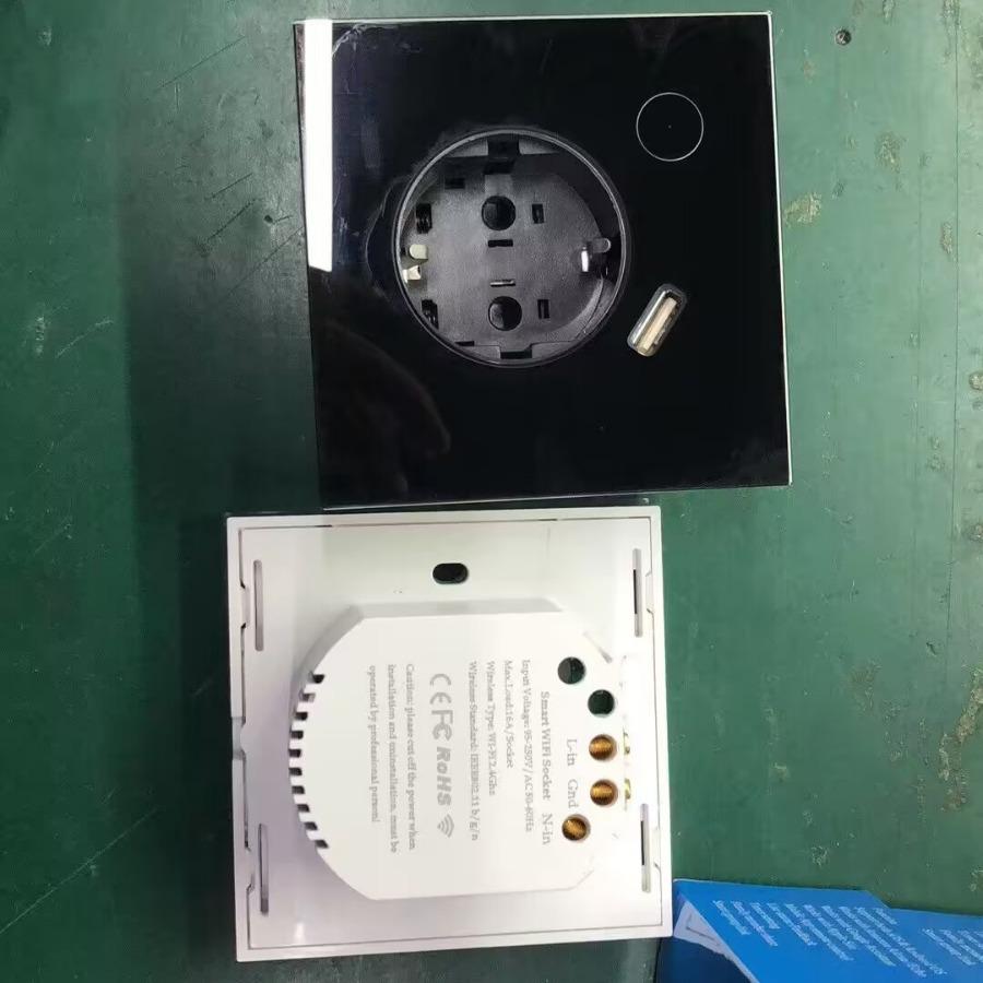 86 Type European WiFi Smart USB Socket with Tempered Glass - Compatible with Google Home & Alexa