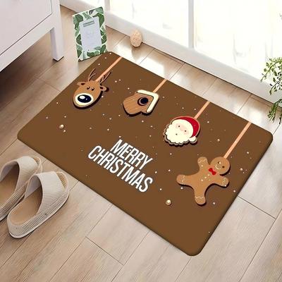 Christmas Reindeer Sleigh Carpet Gingerbread Man Pattern Living Room Entryway Holiday Decorative Carpet Home Decoration