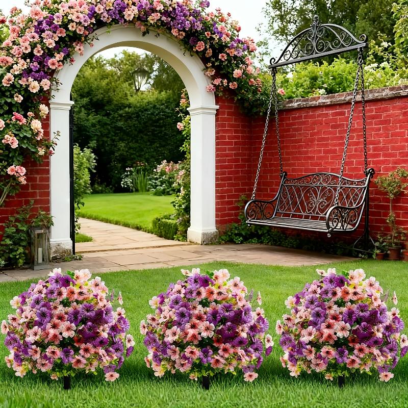 Artificial Violet Flower Stake Realistic Vibrant Color Fake Flower Bush for Garden Yard Patio Balcony Outdoor Decoration
