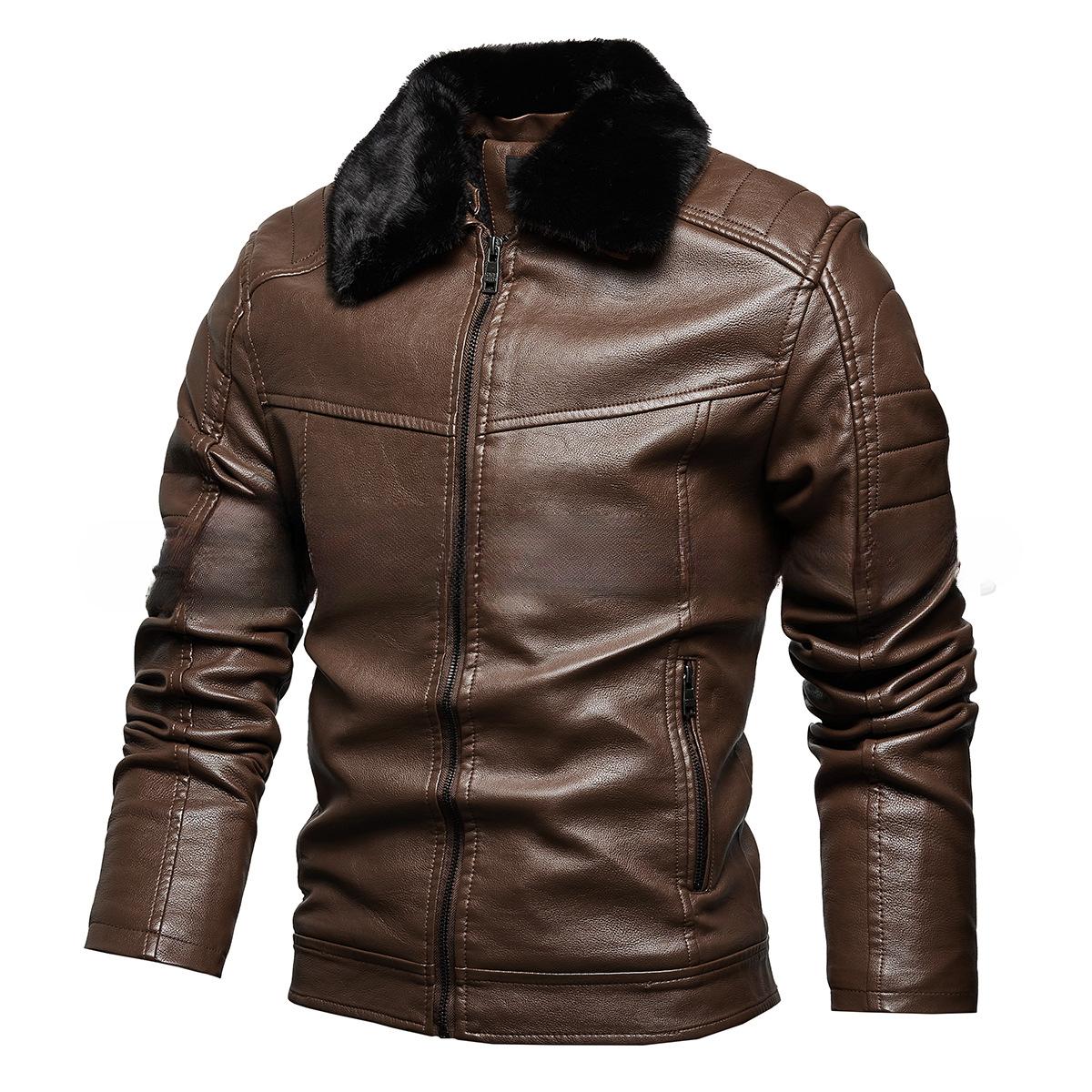 Зимняя новая бархатная утолщенная меховая воротник съемный модный пальто мужская кожаная — фото 3