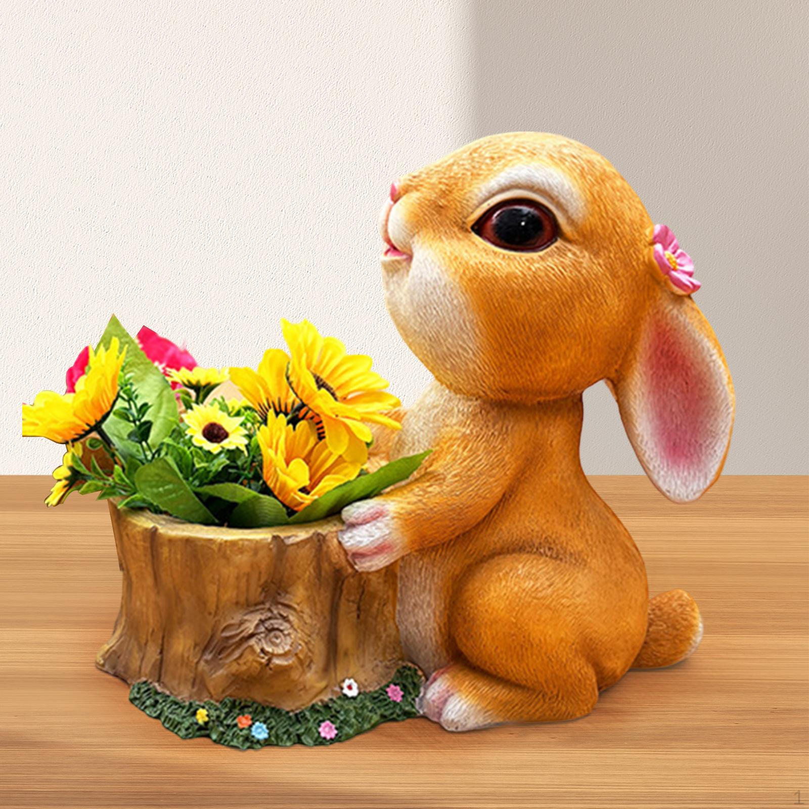 

Горшок для цветов в виде кролика, симпатичный цветочный горшок, креативная фигурка кролика, декоративный настольный цветок из смолы коричневый
